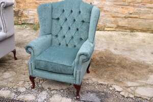 Fabric High Back Armchair Chenille Green Velvet Good Condition Ex-Display