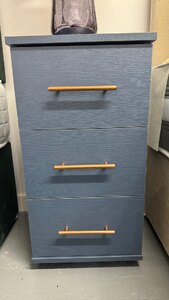 3 Drawer Bedside Cabinet Blue With Brass T Bar Handles Ex-Display