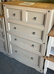 Corona Grey Wax 2+3 Chest of Drawers, Ex-Display, Pine, 5 Drawers