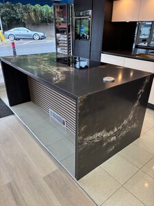 Quartz Kitchen Island Com-Pac Black Ice Ex-Display with Pop Up Socket