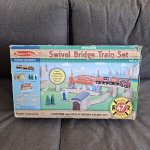 Melissa & Doug Swivel Bridge Train Set Wooden Train Track Set Ex-Display