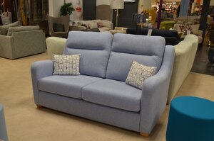 Small 3 Seater Sofa Aspen Blue Fabric Couch Compact Settee Ex-Display Clearance