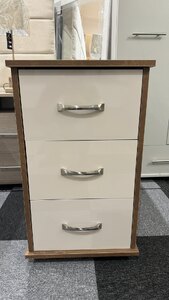 3 Drawer Bedside Cabinet Rust & Cashmere Gloss Brand New Ex-Display