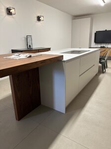 Bespoke Kitchen Island With Breakfast Bar And Walnut Cabinets