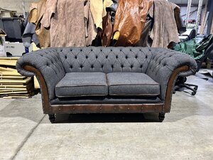 Ex-Display 2 Seater Grey Wool Chesterfield Sofa