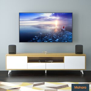 Large TV Stand Oak and White, 1.8m, Up To 90 Inch, Soft Close Features, Ex-Display