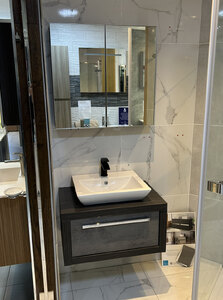 Utopia I-Line Vanity Unit and Matching Mirror Cabinet with Black Basin Mono Tap, Ex-Display