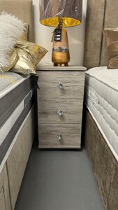 3 Drawer Bedside Cabinet Dark Artwood With Diamond Knob Brand New Ex-Display