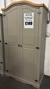Corona Grey Wax 2 Door Arch Top Pine Wardrobe (Ex-Display)