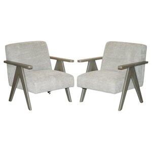 Pair of Ex-Display Nordic Style Edgar Armchairs, Beech Wood Frames, Grey Fabric