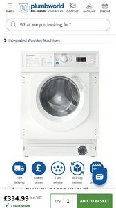 Indesit 7kg 1200 Spin Integrated Washing Machine Ex-Display
