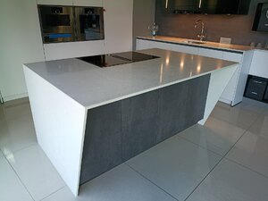 Ex-Display German Hacker Kitchen in Comet Graphite and Porto Taupe with Quartz Worktops