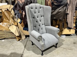 Ex-Display Dove Grey Velvet Chesterfield Wing Chair