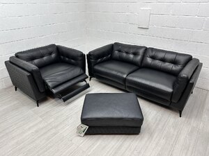 Sofology Muse 3 Seater Sofa and Electric Recliner Cuddle Chair Set in Black Leather (Ex-Display)