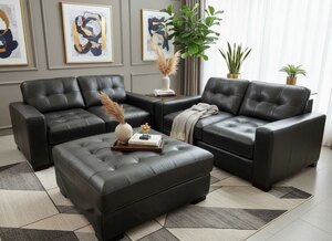 Ex-Display Alaska Black Leather 2+2 Seater Sofa Set