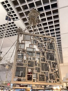 Dar Foyer 4 Light Square Pendant, Ex-Display, Antique Silver & Aged Gold