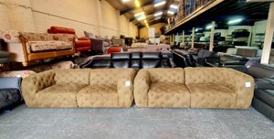 Ex-Display Venezia Moss Nubuck Feel Fabric Pair of 3 Seater Sofas