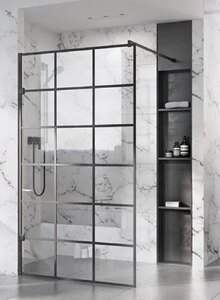Ex-Display 10mm Roman Liberty Black Grid Wetroom Screen & Flipper 2000mm High