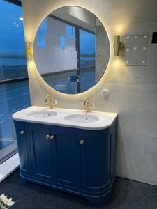 Ex-Display Traditional Blue Vanity with Marble Worktop, Sinks and Taps