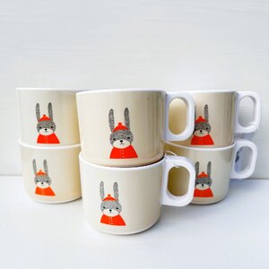 Ex-Display Set x 6 Bunny Melamine Childrens Mugs Danish Designer Bloomingville
