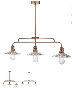 DAR Adeline 3 Light Bar Pendant – Brushed Copper & Glass – Ex-Display