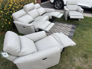 Leather Suite Sofas 3+1+1 Ex-Display Model Electric Recliners Grey