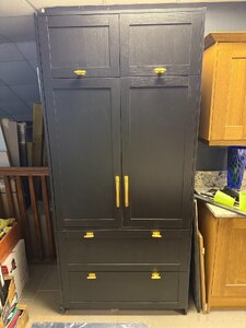 Brand New Ex-Display Kitchen Pantry in Black Woodgrain with Gold Handles