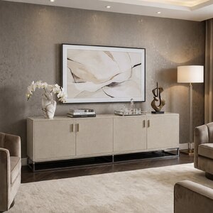 Modern Shagreen TV Cabinet in Beige 4 Door Storage Console Ex-Display