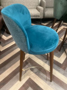 New Ex-Display, Bespoke Made, Aqua Blue Bar Stool With Dotted Back Fabric, In Stock