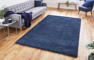 Dark Blue Shaggy Rug, Ex Shop Display, 160x220cm
