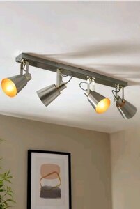 John Lewis Smythson 4 Light Spot Bar, Satin Steel/Gold, Ex-Display