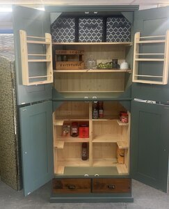 Handmade Larder Cupboard, Ex-Display Kitchen Storage, Farrow & Ball Green Smoke