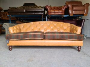 Ex-Display Tetrad Dalmore Harris Tweed and Leather 3 Seater Sofa, Tan