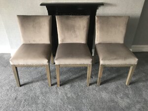 3 x New Ex-Display Faux Velvet Light Grey Silver Dining Chairs