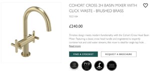 Tavistock Cohort Cross 2 Handle Basin Mixer Tap Brushed Brass Ex-Display