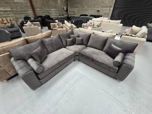Milano - 2c2 Corner Sofa, High Back, Grey Plush, Upgraded Seating