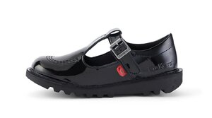 Kickers Junior Girls Kick T Bar Patent Leather Black - UK 2 / EU 34 - Ex-Display