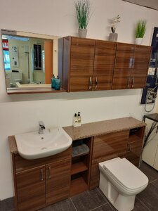 Tobacco Walnut Gloss Bathroom Fitted Furniture with Wall Units, 1800mm, Ex-Display