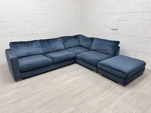 Ex-Display Sofology Majestica Blue L-Shape Corner Chaise Sofa with Footstool