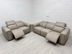 Sofology Premiere PWR 3 Seater And 2 Seater Electric Recliner Sofa Set In Beige Leather