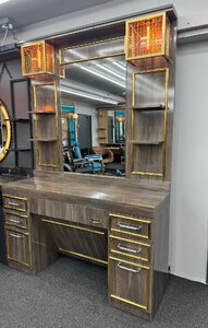 Luxury Barber Station Unit with LED Lights and Gold Trim Wood Finish – Ex-Display