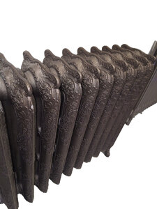 Ancient Bronze 3 Column 8 Section Cast Iron Radiator with Valves and Feet, Ex-Display