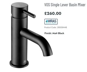 JTP VOS Single Lever Mono Basin Mixer Modern - Matt Black - Ex-Display Unit