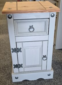 Corona Grey Wax Narrow Pot Cupboard Pine Bedside (Ex-Display)