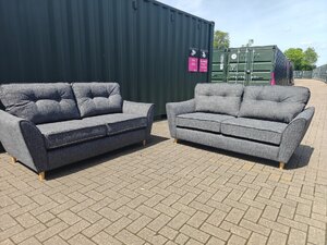 Ex-Display Ashley 2 + 2 Seater Sofa Set Slate Grey Fabric