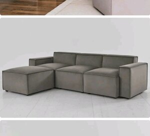 Ex-Display Swyft 3 Seater Sofa With Ottoman in Elephant Velvet - Model 03