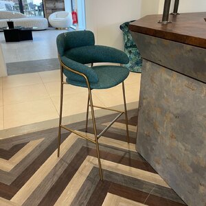 New Ex-Display Bespoke Bar Stool with Gold Frame, Blue, One in Stock