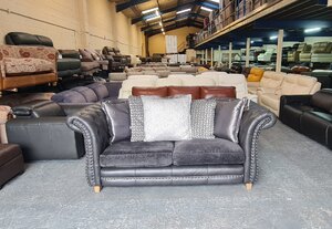 Ex-Display Persia Charcoal Grey Leather and Fabric 3 Seater Sofa