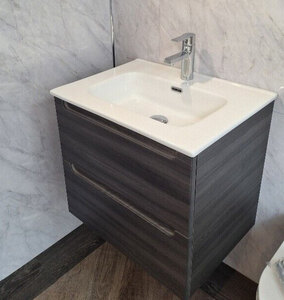 600mm 2 Drawer Wall Hung Vanity Unit with Chrome Tap and Waste - Ex-Display Bargain