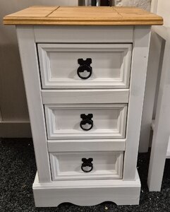 Corona White Pine Narrow 3 Drawer Bedside Table (Ex-Display)